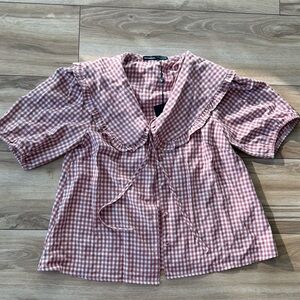 Pink Gingham Button Up Blouse